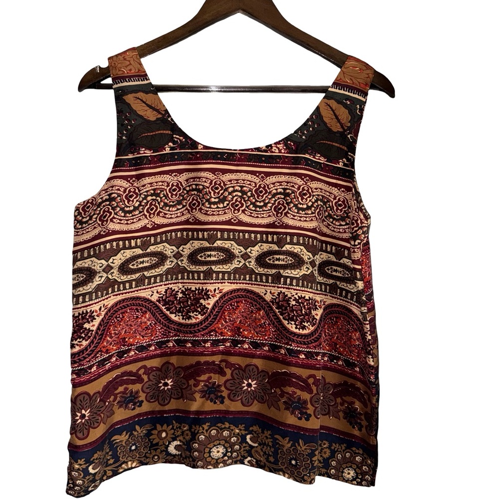 Vintage Express 100% Silk Boho Patchwork Tank Top Y2K 90s Festival Sleeveless - Picture 4 of 7
